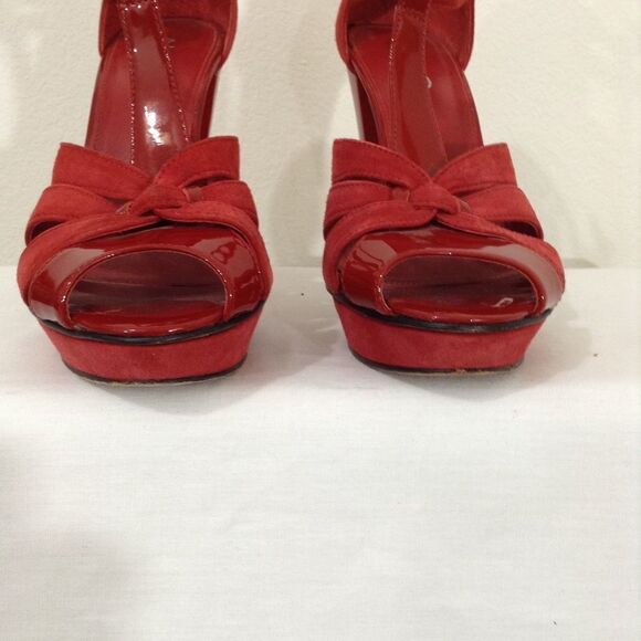 Aldo Red Suede Chunky Heel Platform Strappy Ankle Closure Sandal Size 37 - Picture 3 of 8